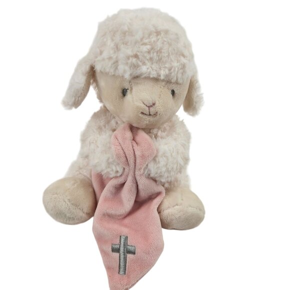 Demdaco Lamb Plush Sings Pink Blanket Embroidered Cross Jesus Loves Me Sheep - Picture 1 of 9